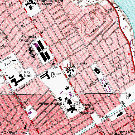 Topographic Map of Saint Patrick Elementary School, TX