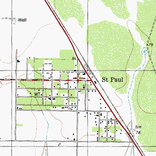 Topographic Map of Saint Paul, TX