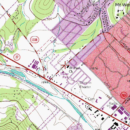 Topographic Map of Saint Paul Church, TX