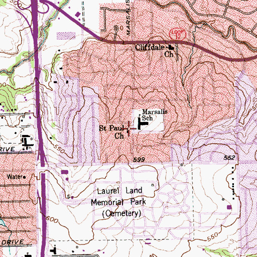 Topographic Map of Saint Paul Church, TX