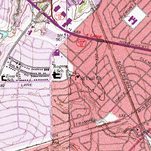 Topographic Map of Saint Paul Church, TX