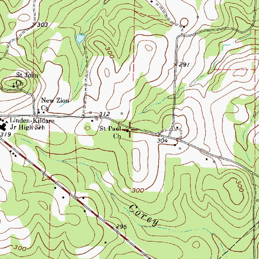 Topographic Map of Saint Paul Church, TX