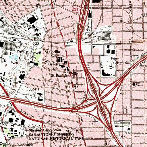 Topographic Map of Saint Paul School, TX