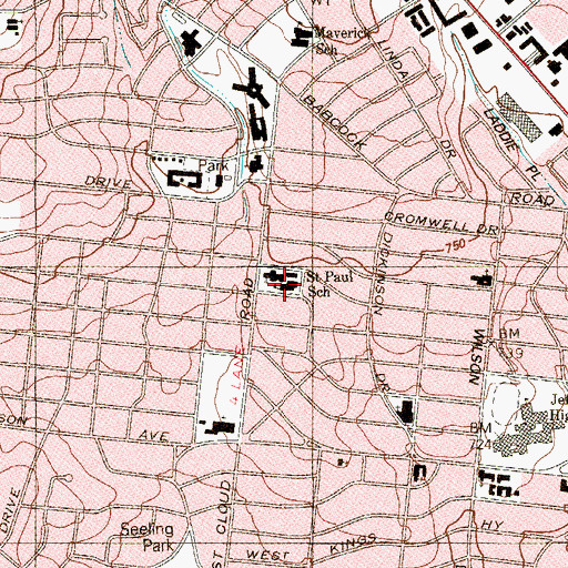 Topographic Map of Saint Paul School, TX