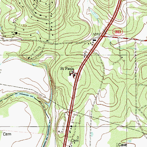 Topographic Map of Saint Pauls Church, TX