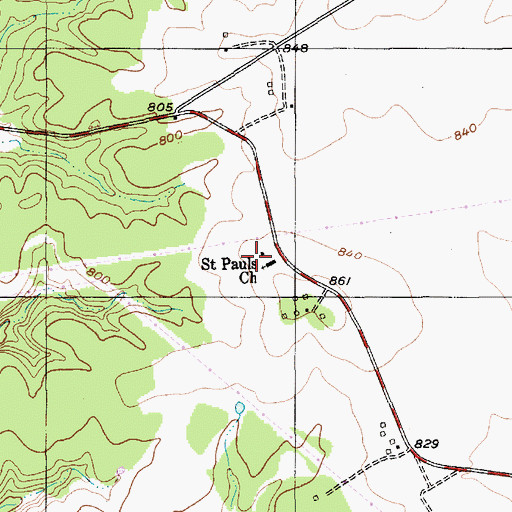 Topographic Map of Saint Pauls Church, TX