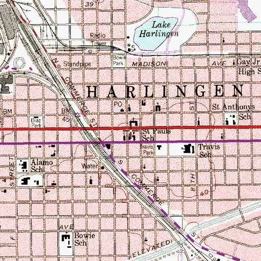 Topographic Map of Saint Pauls School, TX