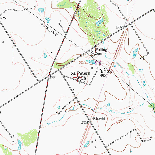 Topographic Map of Saint Peters Church, TX