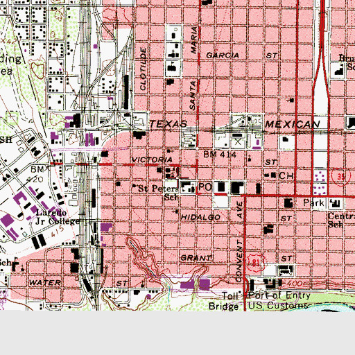 Topographic Map of Saint Peters School, TX
