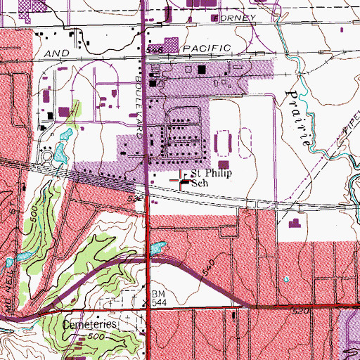 Topographic Map of Saint Philip School, TX