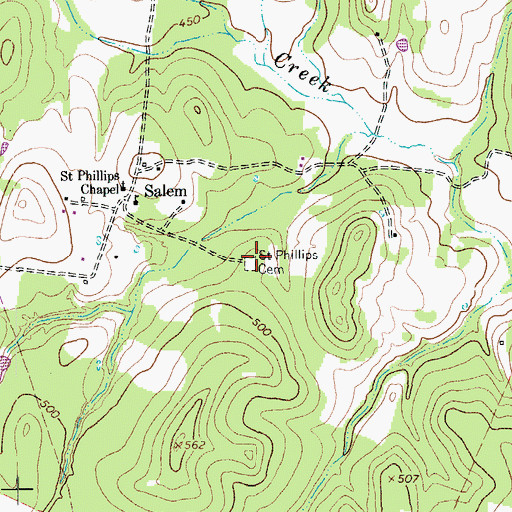 Topographic Map of Saint Phillips Cemetery, TX
