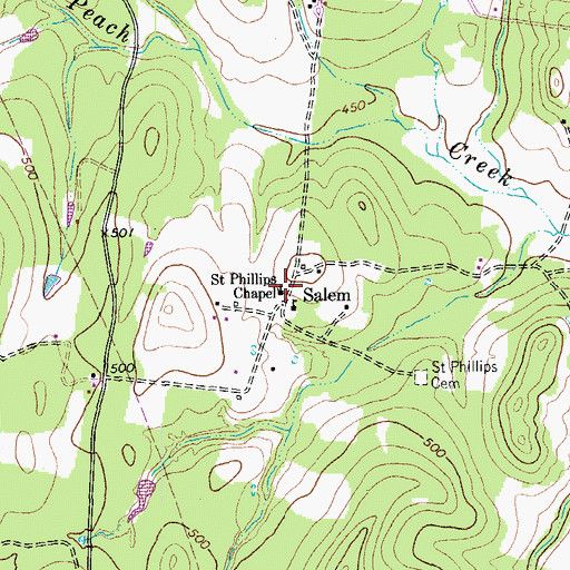 Topographic Map of Saint Phillips Chapel, TX
