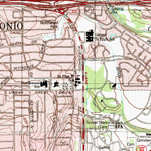 Topographic Map of Saint Pius X School, TX