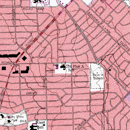 Topographic Map of Saint Pius X School, TX