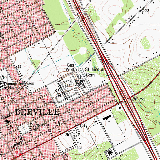 Topographic Map of Saint Rose Cemetery, TX