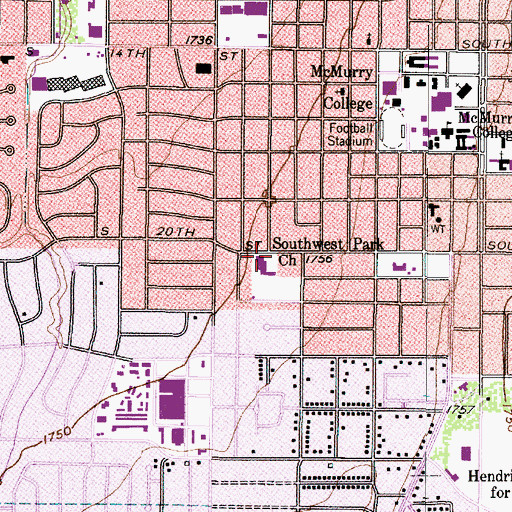 Topographic Map of Saint Southwest Park Church, TX