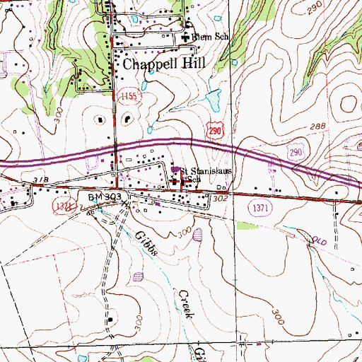 Topographic Map of Saint Stanislaus School, TX