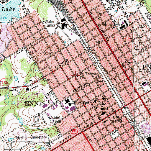Topographic Map of Saint Thomas Church, TX