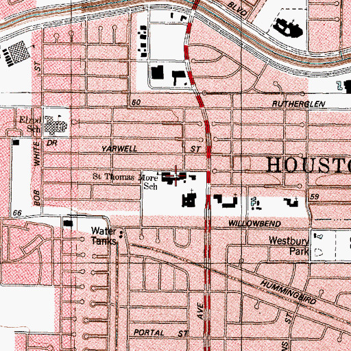 Topographic Map of Saint Thomas More School, TX