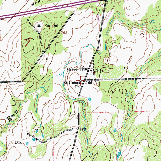 Topographic Map of Saint Union Church, TX
