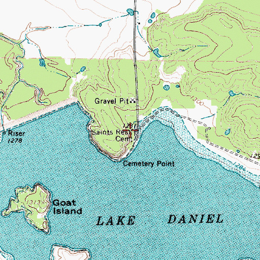 Topographic Map of Saints Rest Cemetery, TX