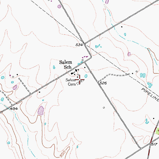 Topographic Map of Salem Cemetery, TX