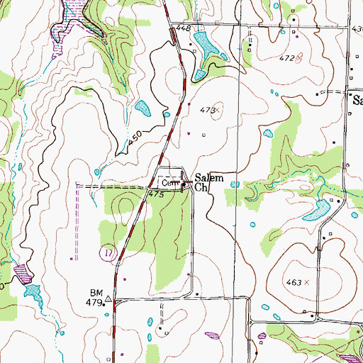 Topographic Map of Salem Church, TX