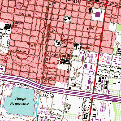 Topographic Map of Sam Houston School, TX