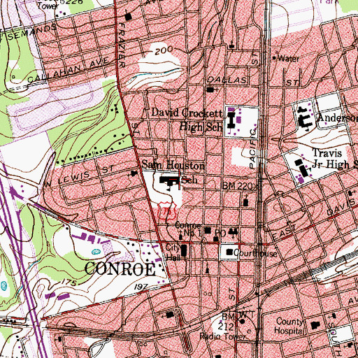 Topographic Map of Sam Houston School, TX