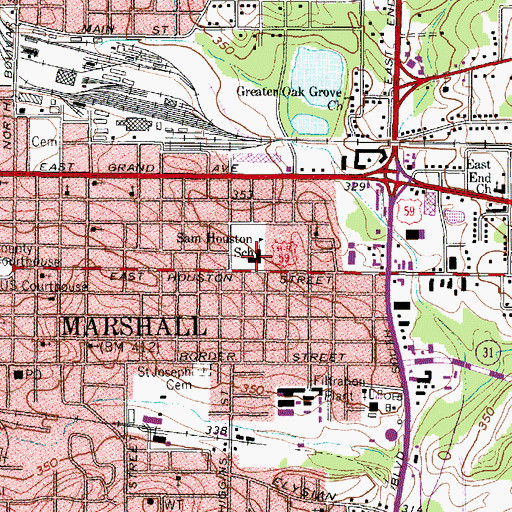Topographic Map of Sam Houston School, TX