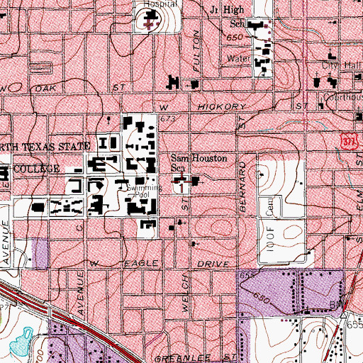 Topographic Map of Sam Houston School, TX