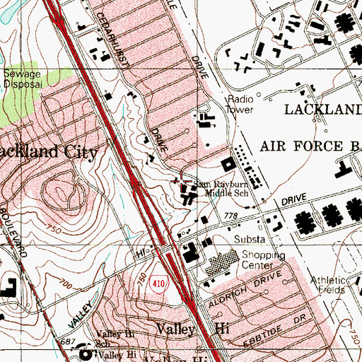 Topographic Map of Sam Rayburn Junior High School, TX