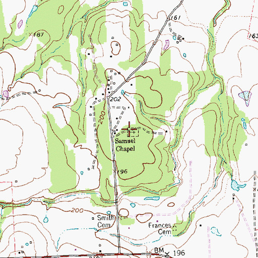 Topographic Map of Samuel Chapel, TX