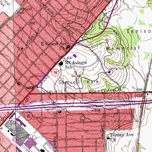 Topographic Map of Samuell Park, TX