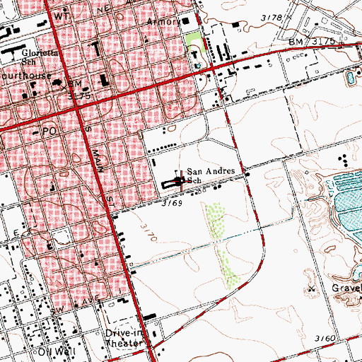 Topographic Map of San Andres School, TX