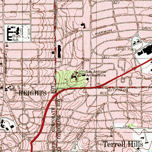 Topographic Map of San Antonio Art Institute, TX