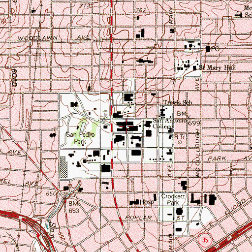 Topographic Map of San Antonio College, TX