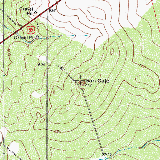 Topographic Map of San Cajo, TX
