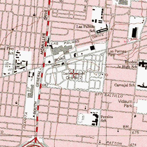 Topographic Map of San Fernando Cemetery Number 2, TX