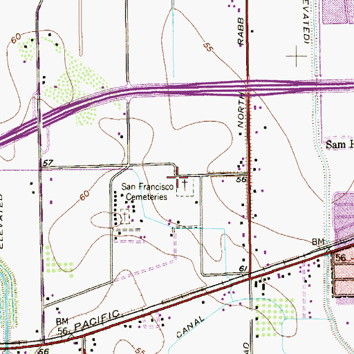 Topographic Map of San Francisco Cemeteries, TX