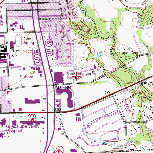 Topographic Map of San Geronimo Cemetery, TX