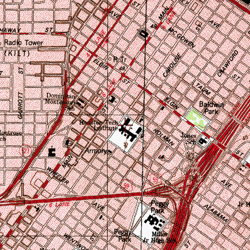 Topographic Map of San Jacinto High School, TX