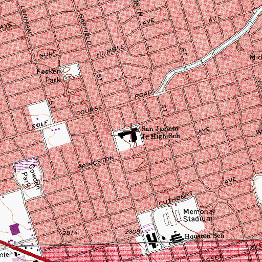 Topographic Map of San Jacinto Junior High School, TX