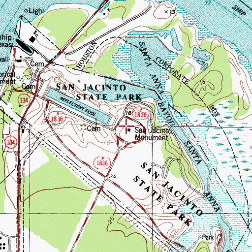 Topographic Map of San Jacinto Monument, TX