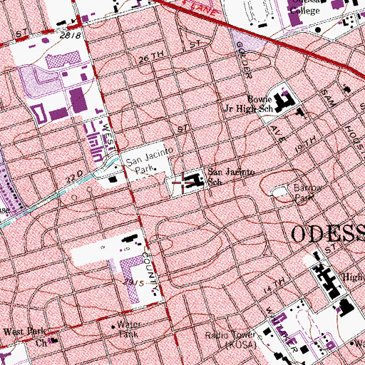 Topographic Map of San Jacinto School, TX