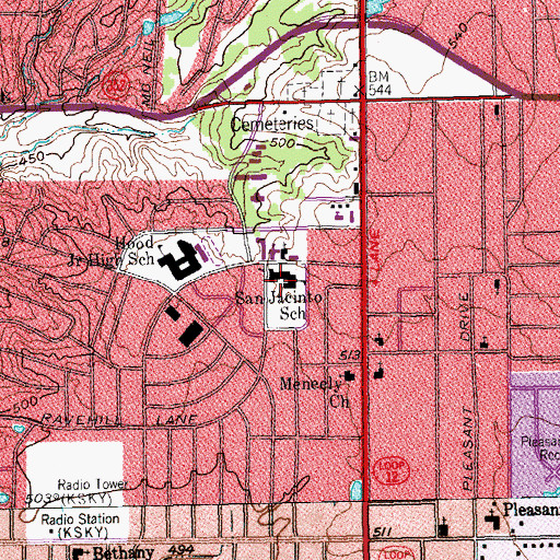 Topographic Map of San Jacinto School, TX