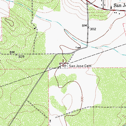 Topographic Map of San Jose Cemetery, TX