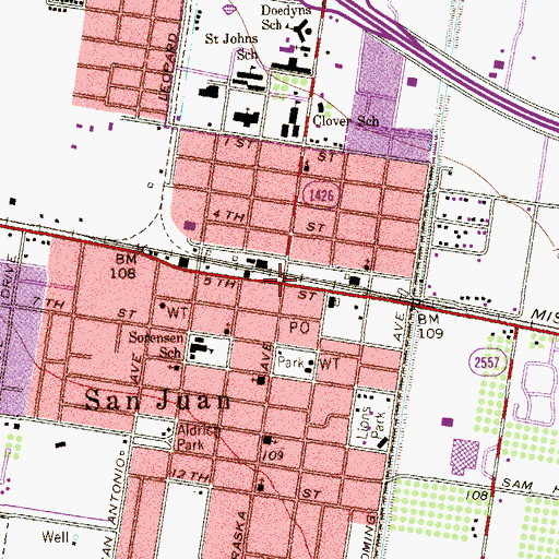 Topographic Map of San Juan, TX
