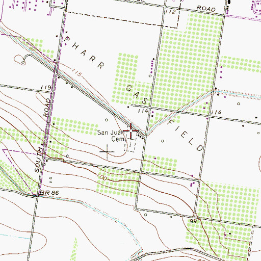 Topographic Map of San Juan Cemetery, TX