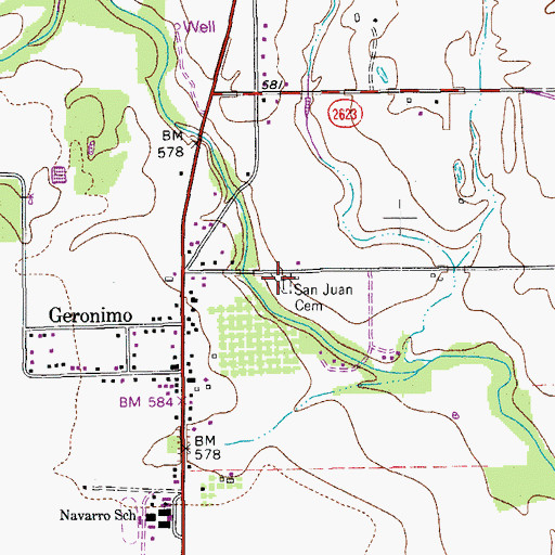 Topographic Map of San Juan Cemetery, TX